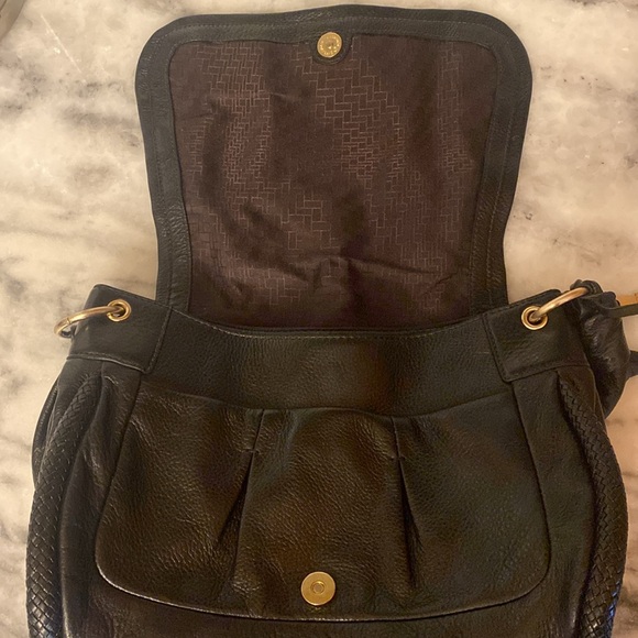 COLE HAAN // ltd ed black buttery leather knot strap magnetic flap shoulder bag - Picture 10 of 13